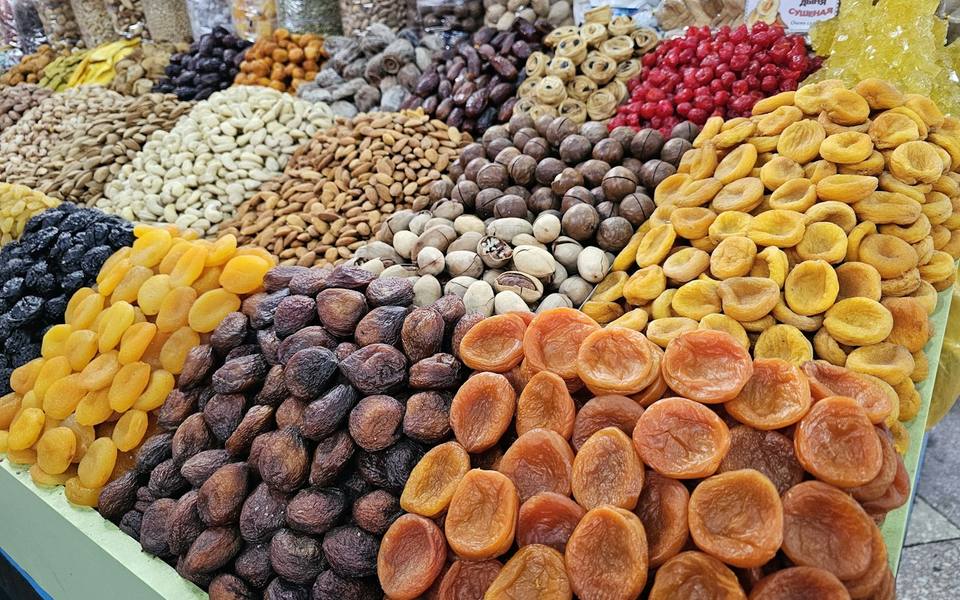 Fresh display of dried fruit and nuts
